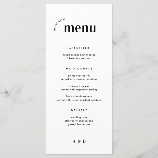 Bold Minimalist Wedding Menu & Bar Menu (Front)