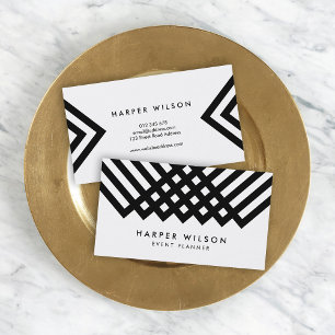 Bold Minimalist White and Black Geometric Business Card