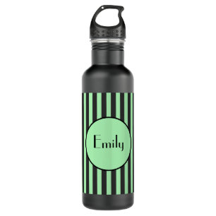 Bold Mint Green & Black Stripe Personalised  710 Ml Water Bottle