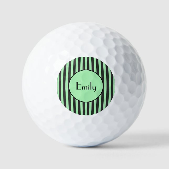 Bold Mint Green & Black Stripe Personalised  Golf Balls (Front)