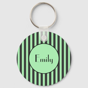 Bold Mint Green & Black Stripe Personalized Key Ring