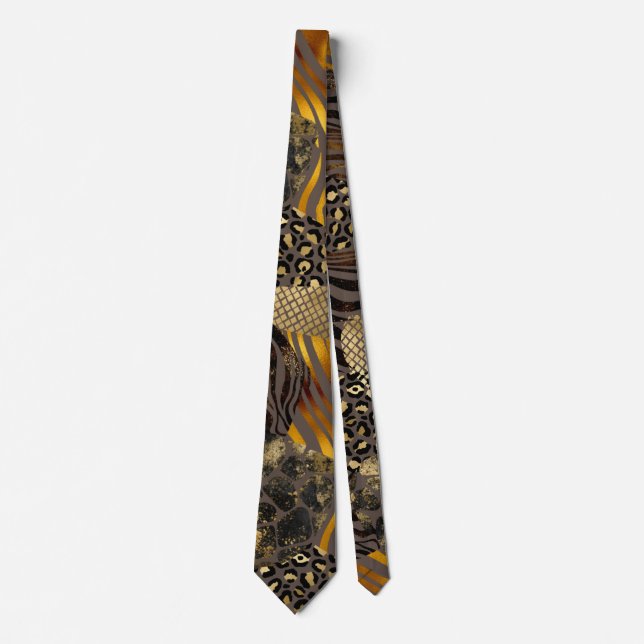 Bold Mixed Animal Prints with Gold Accents Tie (Front)