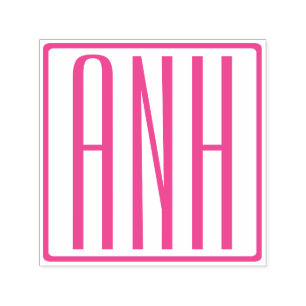 Bold Modern 3 Initials Fuchsia Pink Monogram Self-inking Stamp