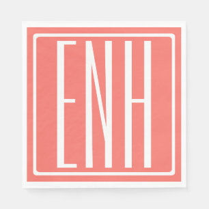 Bold Modern 3 Initials Monogram   Coral Napkin