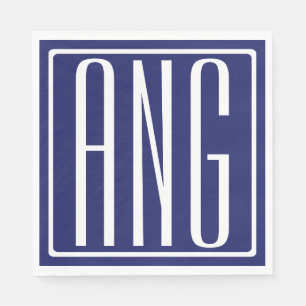 Bold Modern 3 Initials Monogram   Navy Blue Napkin
