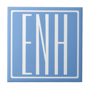 Bold Modern 3 Initials Monogram   Soft Blue Ceramic Tile