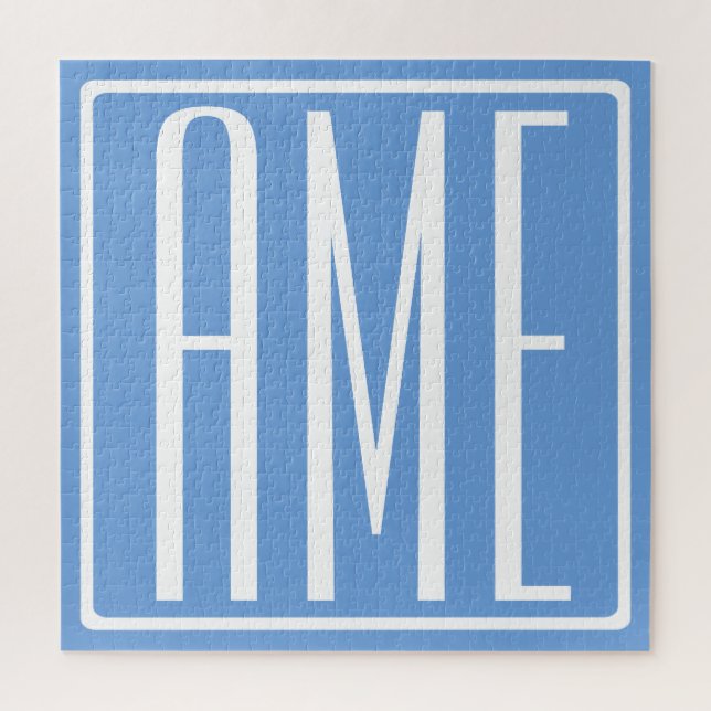 Bold Modern 3 Initials Monogram | Soft Blue Jigsaw Puzzle (Vertical)
