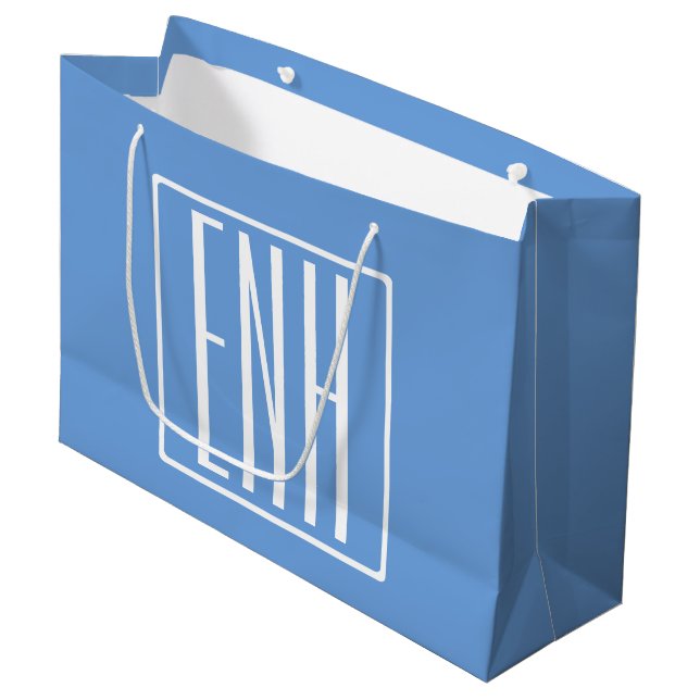 Bold Modern 3 Initials Monogram | Soft Blue Large Gift Bag (Front Angled)
