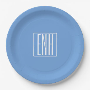 Bold Modern 3 Initials Monogram   Soft Blue Paper Plate
