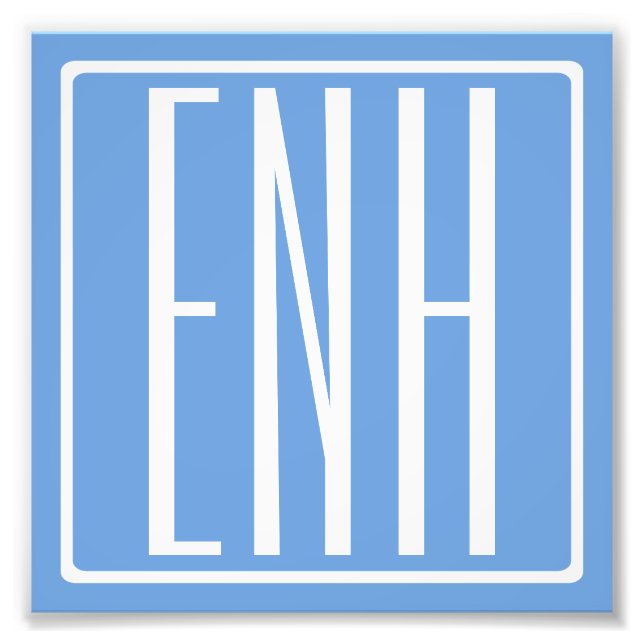 Bold Modern 3 Initials Monogram | Soft Blue Photo Print (Front)