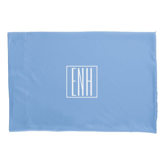 Bold Modern 3 Initials Monogram | Soft Blue Pillowcase (Front)