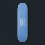 Bold Modern 3 Initials Monogram | Soft Blue Skateboard<br><div class="desc">White text & white frame on sky blue (or chose your own colour).</div>