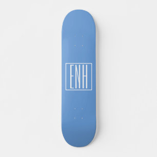 Bold Modern 3 Initials Monogram   Soft Blue Skateboard