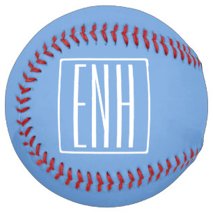 Bold Modern 3 Initials Monogram   Soft Blue Softball