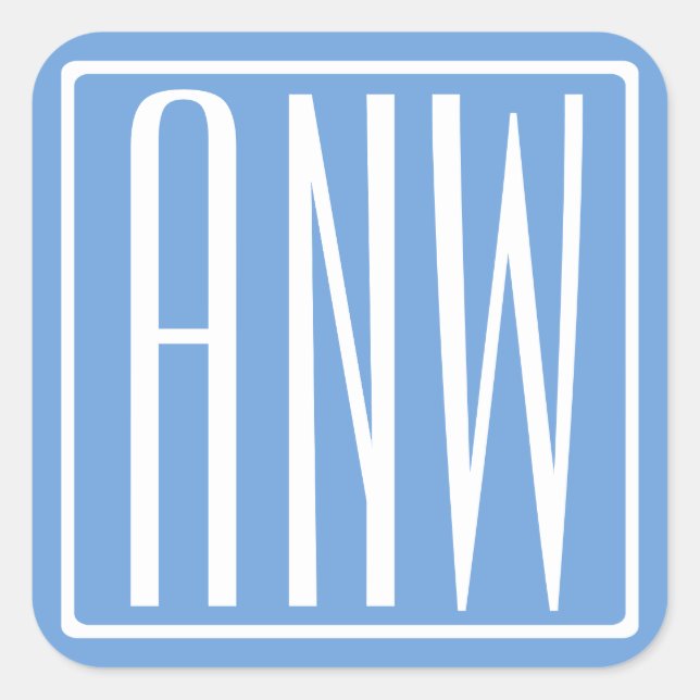 Bold Modern 3 Initials Monogram | Soft Blue Square Sticker (Front)