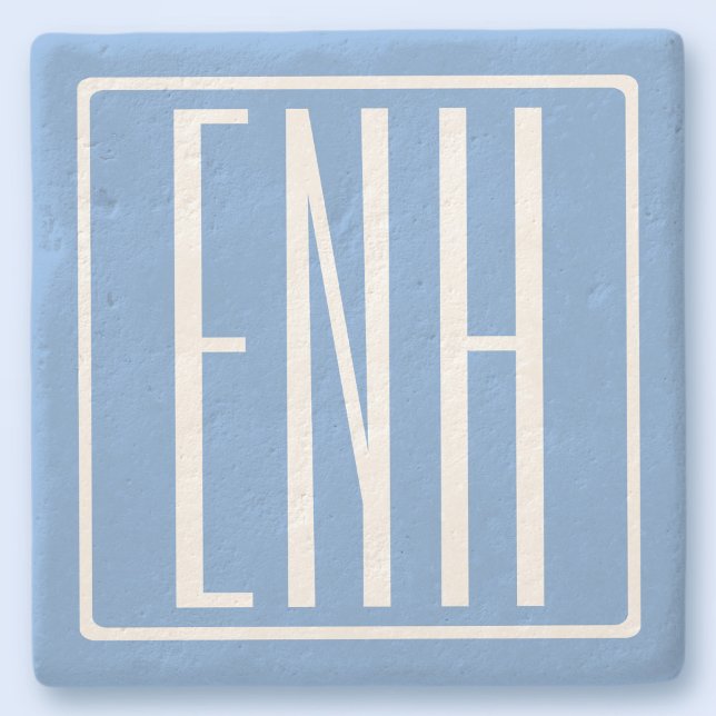 Bold Modern 3 Initials Monogram | Soft Blue Stone Coaster (Creator Uploaded)