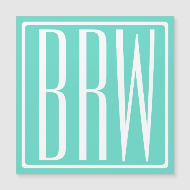 Bold Modern 3 Initials Monogram | White On Aqua (Front)