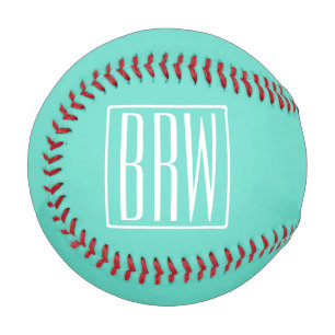 Bold Modern 3 Initials Monogram White On Aqua Baseball