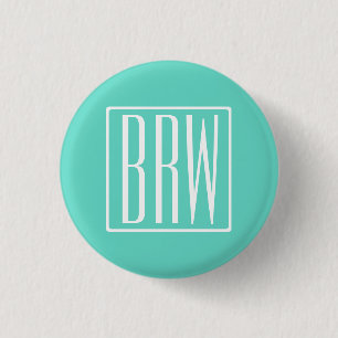Bold Modern 3 Initials Monogram   White On Aqua Cm Round Badge