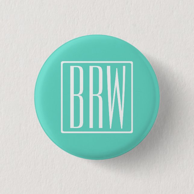 Bold Modern 3 Initials Monogram | White On Aqua Cm Round Badge (Front)