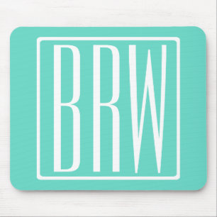 Bold Modern 3 Initials Monogram   White On Aqua Mouse Pad