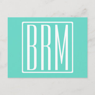 Bold Modern 3 Initials Monogram White On Aqua Postcard