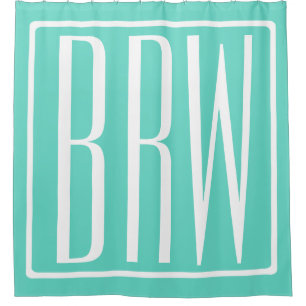 Bold Modern 3 Initials Monogram   White On Aqua Shower Curtain