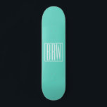 Bold Modern 3 Initials Monogram | White On Aqua Skateboard<br><div class="desc">Classy,  bold & modern.</div>