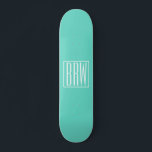 Bold Modern 3 Initials Monogram | White On Aqua Skateboard<br><div class="desc">Classy,  bold & modern.</div>