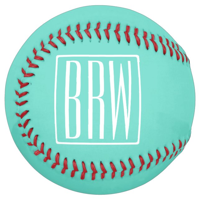 Bold Modern 3 Initials Monogram | White On Aqua Softball (Front Left)