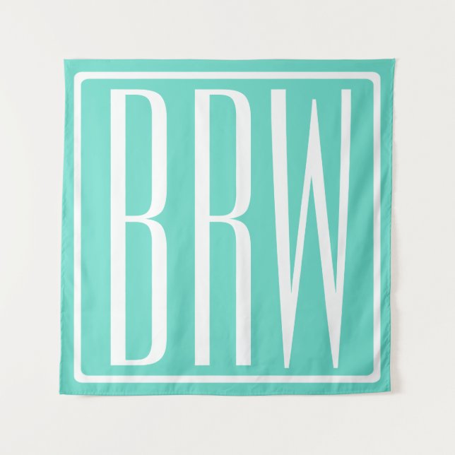 Bold Modern 3 Initials Monogram | White On Aqua Tapestry (Front)