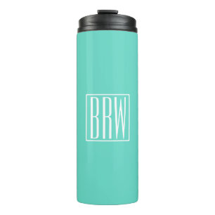 Bold Modern 3 Initials Monogram White On Aqua Thermal Tumbler