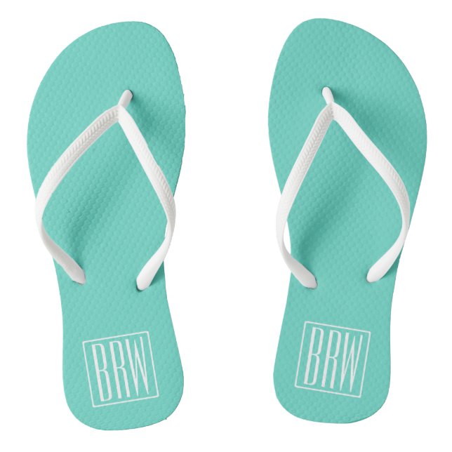 Bold Modern 3 Initials Monogram | White On Aqua Thongs (Footbed)