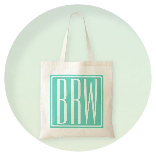 Bold Modern 3 Initials Monogram | White On Aqua Tote Bag (Creator Uploaded)