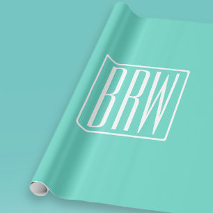 Bold Modern 3 Initials Monogram   White On Aqua Wrapping Paper