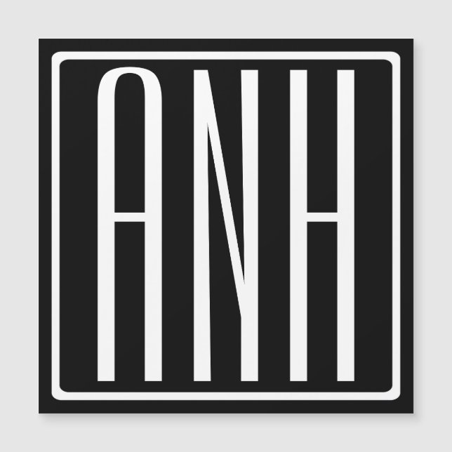 Bold Modern 3 Initials Monogram | White On Black (Front)