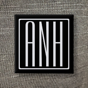 Bold Modern 3 Initials Monogram White On Black 15 Cm Square Badge