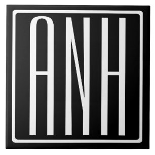 Bold Modern 3 Initials Monogram White On Black Ceramic Tile