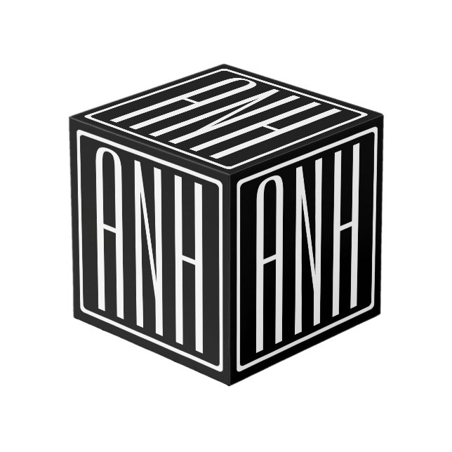 Bold Modern 3 Initials Monogram | White On Black Cube (Front Angled)