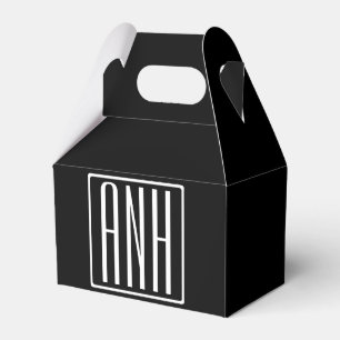 Bold Modern 3 Initials Monogram White On Black Favour Box