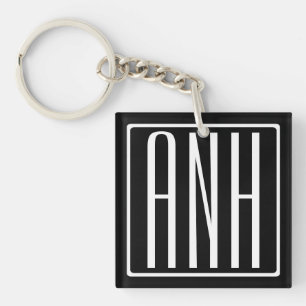 Bold Modern 3 Initials Monogram   White On Black Key Ring