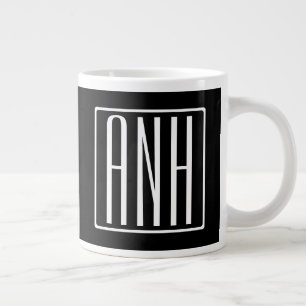 Bold Modern 3 Initials Monogram   White On Black Large Coffee Mug