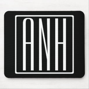 Bold Modern 3 Initials Monogram   White On Black Mouse Pad