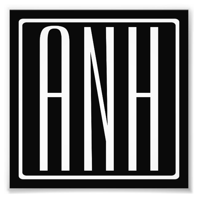 Bold Modern 3 Initials Monogram | White On Black Photo Print (Front)