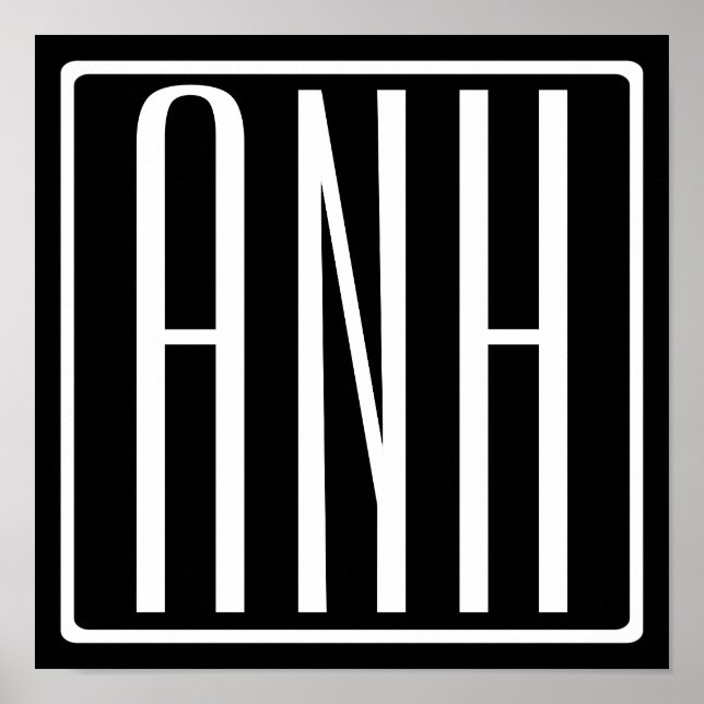 Bold Modern 3 Initials Monogram | White On Black Poster (Front)