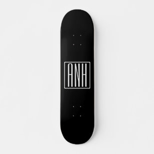 Bold Modern 3 Initials Monogram   White On Black Skateboard