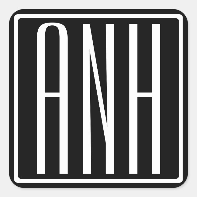 Bold Modern 3 Initials Monogram | White On Black Square Sticker (Front)
