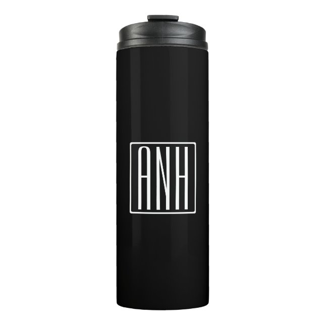 Bold Modern 3 Initials Monogram | White On Black Thermal Tumbler (Front)