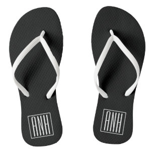 Bold Modern 3 Initials Monogram   White On Black Thongs