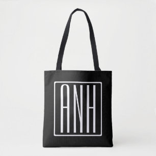 Bold Modern 3 Initials Monogram White On Black Tote Bag